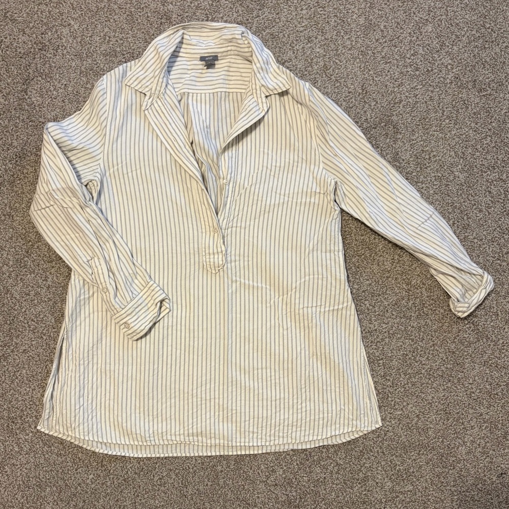 Aerie Cream and Gray Striped Tee